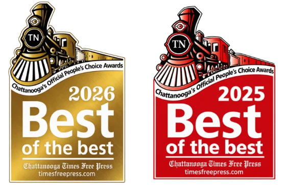 Chattanooga Times Free Press Best of the Best First Place badges for 2026 and 2025, Chattanooga's Official People's Choice Awards